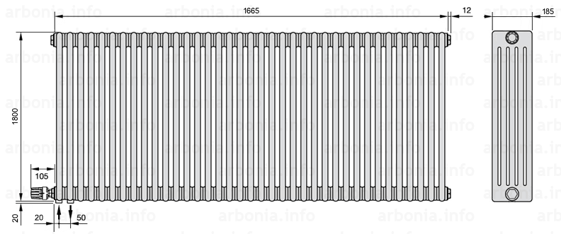 Схема (чертеж) Радиатор Arbonia 5180/37 №69 твн